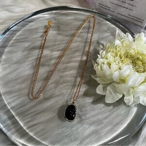 NEW Alexandra Beth Vintage Black Quartz Druzy Geode Halo CZ Pendant Necklace NIP